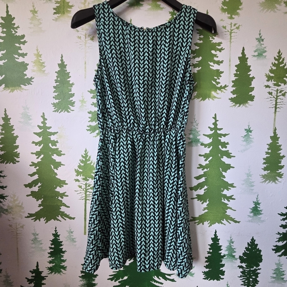Anthropologie Chevron Patterned Green Dress